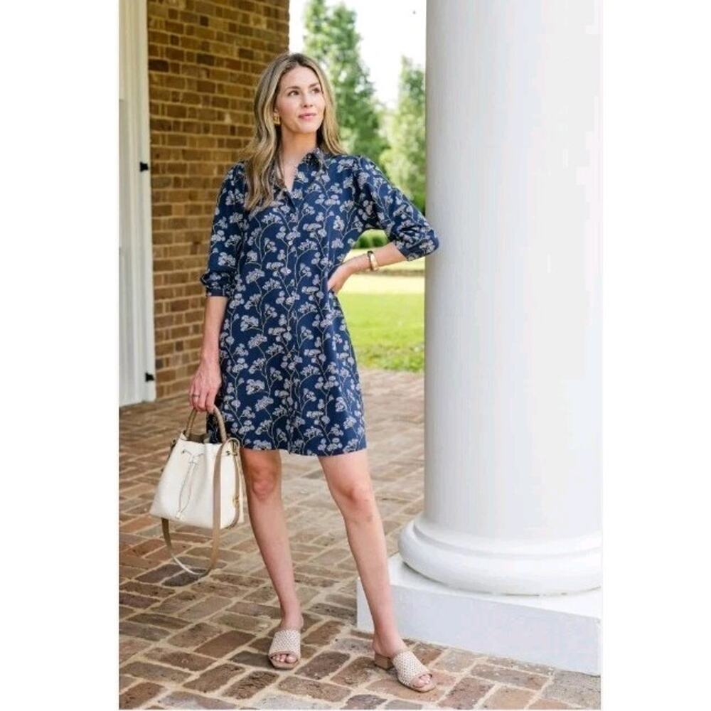 Duffield Lane Dress Ashlynn In Navy Grove 3/4 Sleeve Size Medium